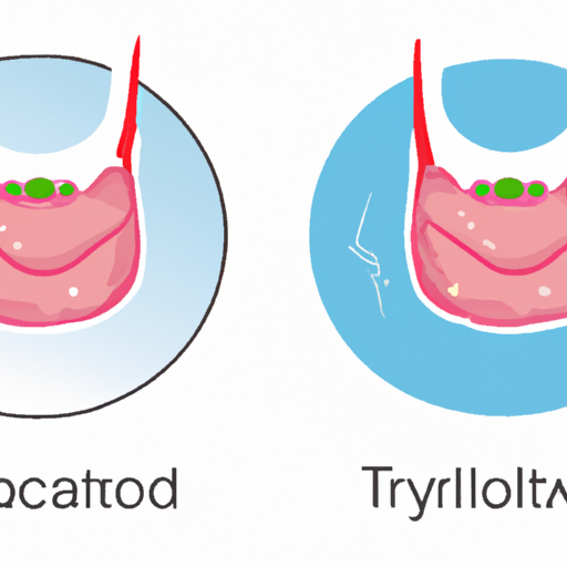 איור לפני ואחרי של בלוטת התריס המושפעת ממחלה, ולאחר מכן לאחר ביצוע דיאטה קטוגנית